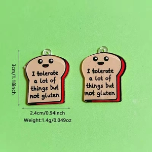 Acrylic toast bread charm with cute expression and slogan on bright green background