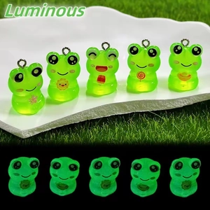 Luminous Cartoon Frog Resin Charms For Jewelry Making DIY Cute Animal Pendants For Earrings Necklace Keychain Accessory