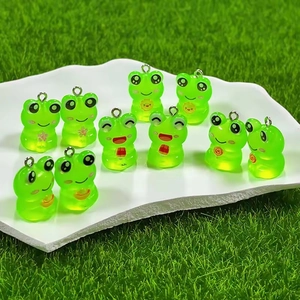 Set of 10 luminous resin frog pendants with metal loops for DIY jewelry making and crafts