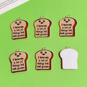 Cute acrylic cartoon toast pendants set with funny slogan and smiling face designs