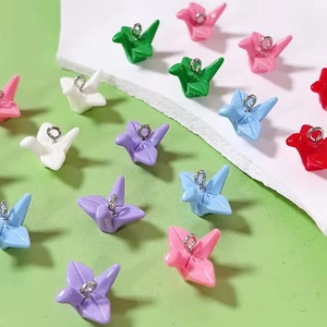 Colorful resin origami crane pendants with silver rings for DIY jewelry and crafts
