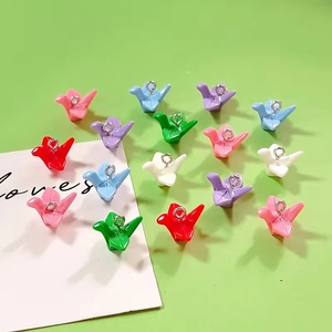 Colorful resin origami crane pendants with metal rings for DIY jewelry making and crafts