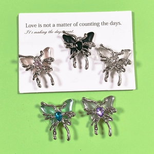 Set of five colorful alloy butterfly charms with sparkling crystals for DIY jewelry making