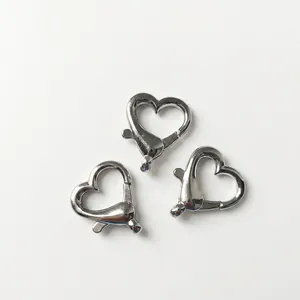 Set of three silver heart-shaped alloy lobster clasps for DIY jewelry and keychains