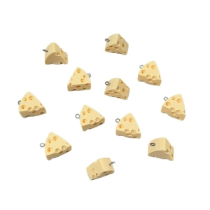 Set of 12 realistic resin triangle cheese pendants with metal rings for DIY jewelry making