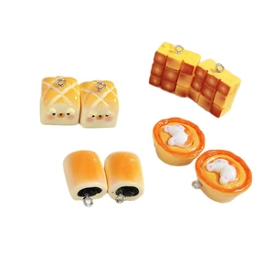 Cute resin bread food charms for DIY jewelry making featuring toast and tart designs