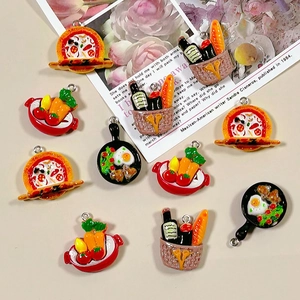 Mini 3D Resin Food Charms DIY Pizza Bread Basket Fried Egg Vegetable Pot Pendants For Earrings Necklace Keychain Handcraft Jewelry Making Accessories