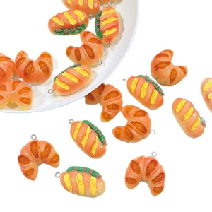 Realistic resin croissant and sandwich miniature food pendants with metal jump rings