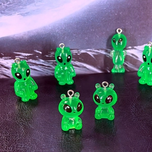 Translucent green resin alien pendants with silver metal rings for DIY jewelry making