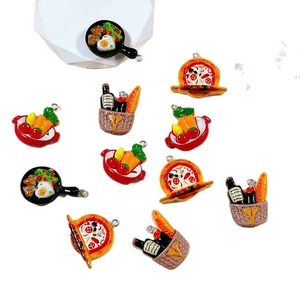 Miniature resin food charms including pizza and bread for DIY jewelry making