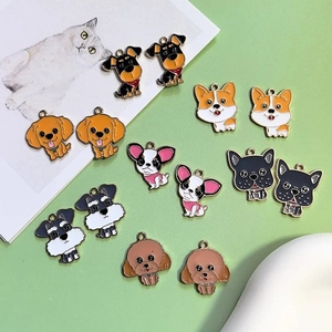 Enamel dog charms with cute cartoon breeds like Corgi and Frenchie for DIY jewelry making