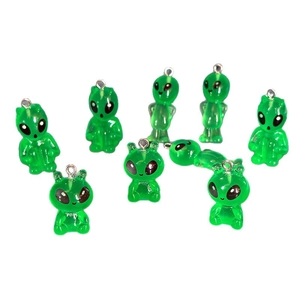 Green resin alien UFO pendants with silver eyelet hooks for DIY jewelry making