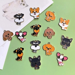 Cute Cartoon Dog Alloy Enamel Charms For DIY Jewelry Making Keychain Puppy Animal Pendants For Earrings Bag Accessories