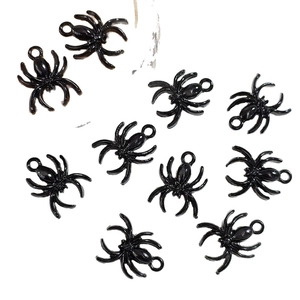 Set of ten black spider alloy pendants with rings for DIY punk Halloween jewelry making