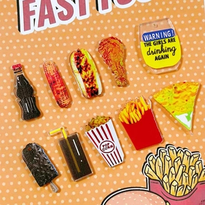 Fast food theme acrylic charms set including fries and pizza for DIY jewelry crafts