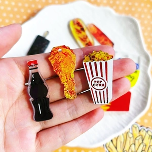 Acrylic fast food charms featuring fried chicken and popcorn for DIY keychains
