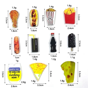 Acrylic food charms set including chicken, fries and soda for DIY jewelry making