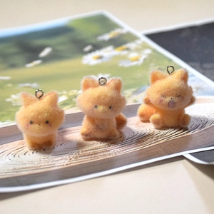 Flocked Resin Fox Animal Charms Cute Cartoon Ginger Fox Pendants DIY Jewelry Earring Necklace Keychain Making Accessories
