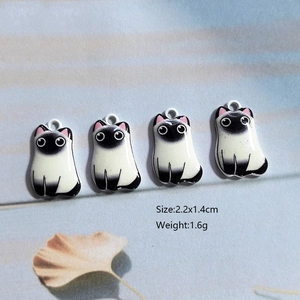 Vue détaillée de breloques chat siamois en alliage 2,2x1,4cm pour bijoux DIY