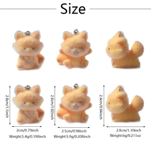 Flocked resin fox animal pendants in three poses with size measurements for DIY jewelry