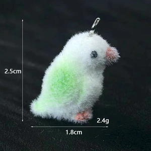 Dettaglio di un ciondolo a pappagallo floccato da 2,5 cm con dimensioni e peso