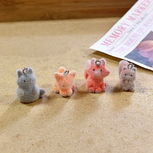 Cute flocked animal pendants set with metal loops for DIY necklaces and keychains