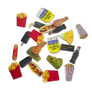 Colorful acrylic fast food charms set including fries and chicken legs for DIY crafts