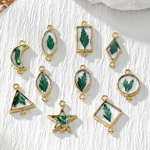 Connecteur Pendentif Géométrique en Alliage de Résine avec Fleurs Séchées pour la Création de Bijoux DIY Bracelet Collier
