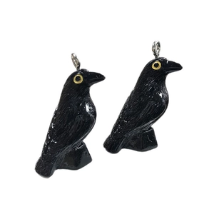 Pair of realistic black resin crow charms with yellow eyes for DIY Halloween jewelry