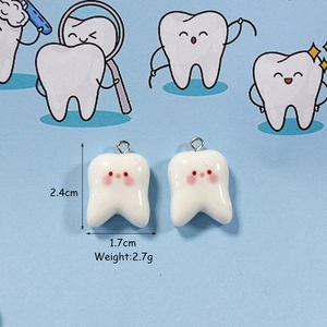 Pair of creative tooth resin charms for DIY jewelry making with cute facial expressions
