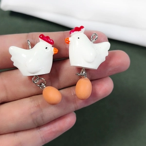 Creative handmade resin hen and egg drop earrings jewelry accessory for DIY crafts