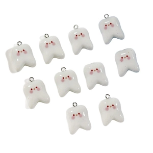 Set of 10 creative resin tooth-shaped charms with cute faces for DIY jewelry making