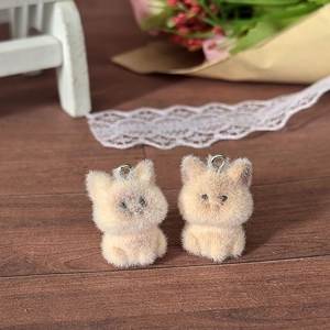 Pair of cute flocked animal charms in light brown for DIY earrings and keychains