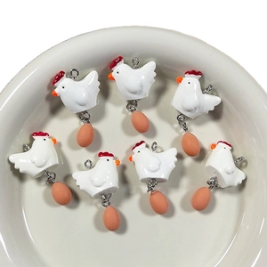 Creative resin chicken pendants with brown egg drops for DIY earring and jewelry making