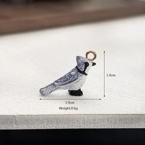 Cute resin bird pendant for DIY jewelry, hand-painted blue jay charm with gold loop