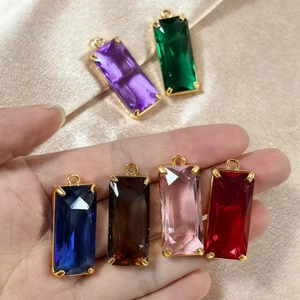 Colorful faceted crystal glass pendants with gold metal edge for DIY jewelry making