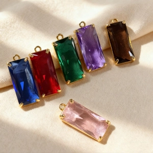 Rectangle Crystal Glass Pendant Gold Plated Alloy Bezel Faceted Geometric Gemstone For DIY Jewelry Making Earrings Necklace