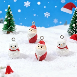 Resin Santa and Snowman charms with metal rings for DIY Christmas jewelry crafts