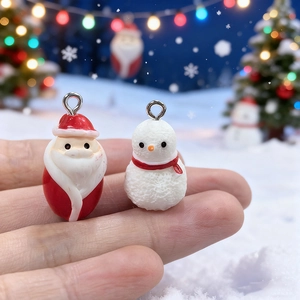 Cute resin Santa and snowman charms with metal rings for DIY jewelry and Christmas crafts