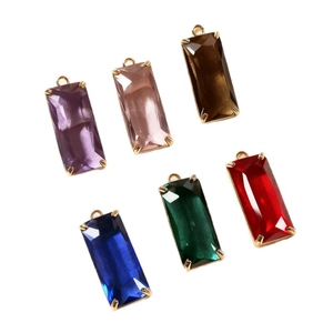 Colorful rectangle crystal glass pendants with gold metal frames for DIY jewelry making