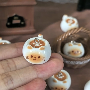 Miniatur Harz Katze Kaffeetasse Anhänger mit Silberring für DIY Schmuckherstellung