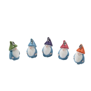 Set of five colorful resin Christmas gnomes with metal hooks for DIY jewelry crafting