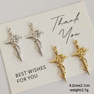 Pendentifs croix et rose rétro en alliage pour bijoux DIY en doré et argenté