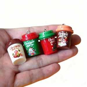 Ciondoli mini tè al latte di Natale in resina con Babbo Natale e pupazzo di neve per DIY