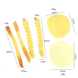 Pendentifs réalistes de frites et chips en PVC avec anneaux métalliques argentés