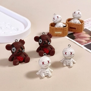 DIY Halloween-Anhänger-Set mit Mumienfiguren und Zombiebären aus Harz mit Metallringen