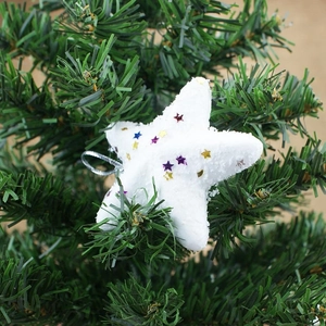 White 6.5cm foam star Christmas tree ornament with colorful sequins and silver string
