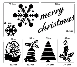 Weihnachts Schablonen Set mit Merry Christmas Schriftzug, Weihnachtsmann und Schneeflocken