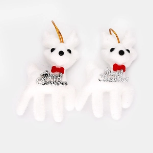 White foam Christmas reindeer ornaments with red bows and gold strings, set of two