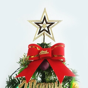 Mini 60cm Christmas tree topper set with gold glitter star and large red velvet bow